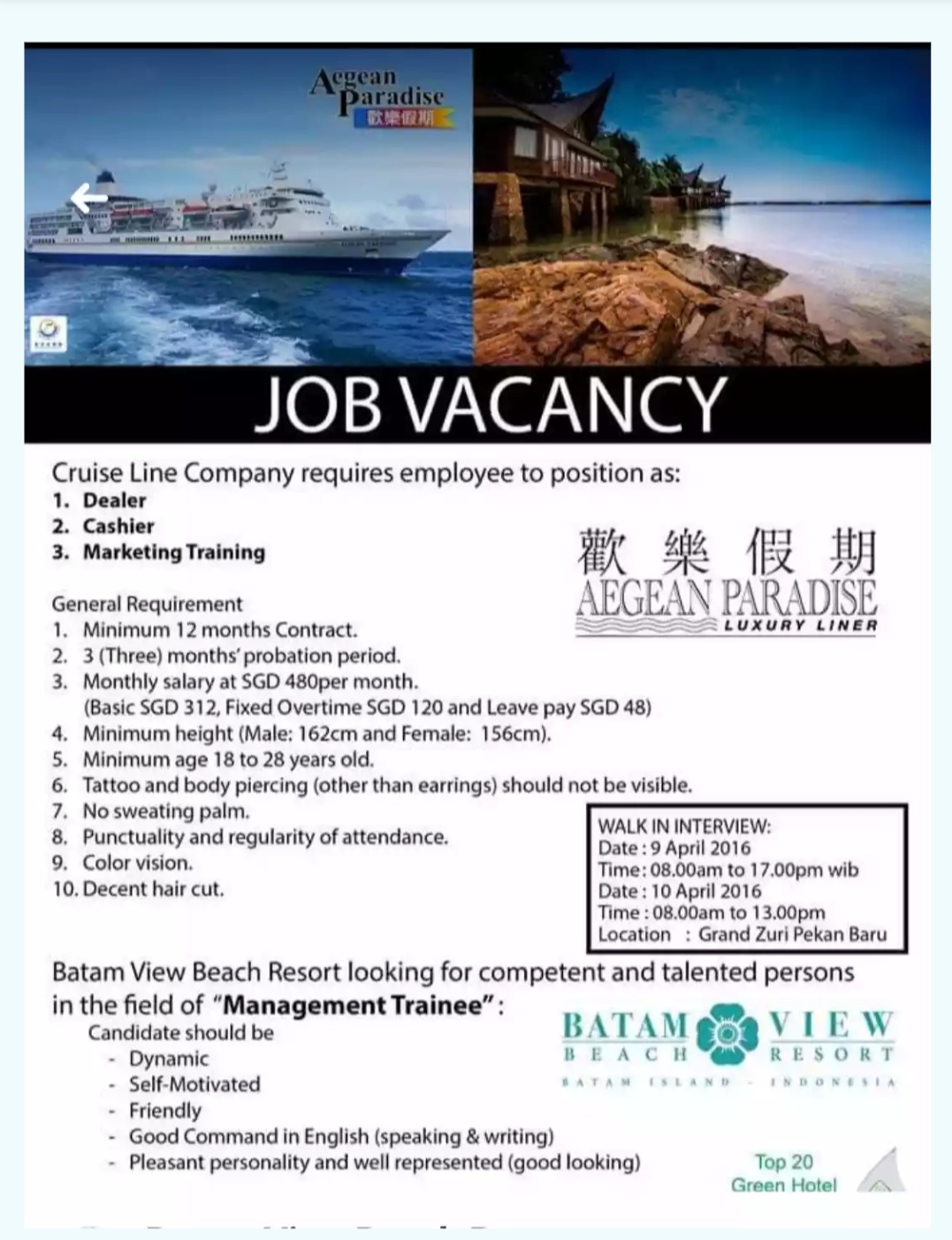 Casino Dealer Cruise Ship Hiring 2019 Philippines